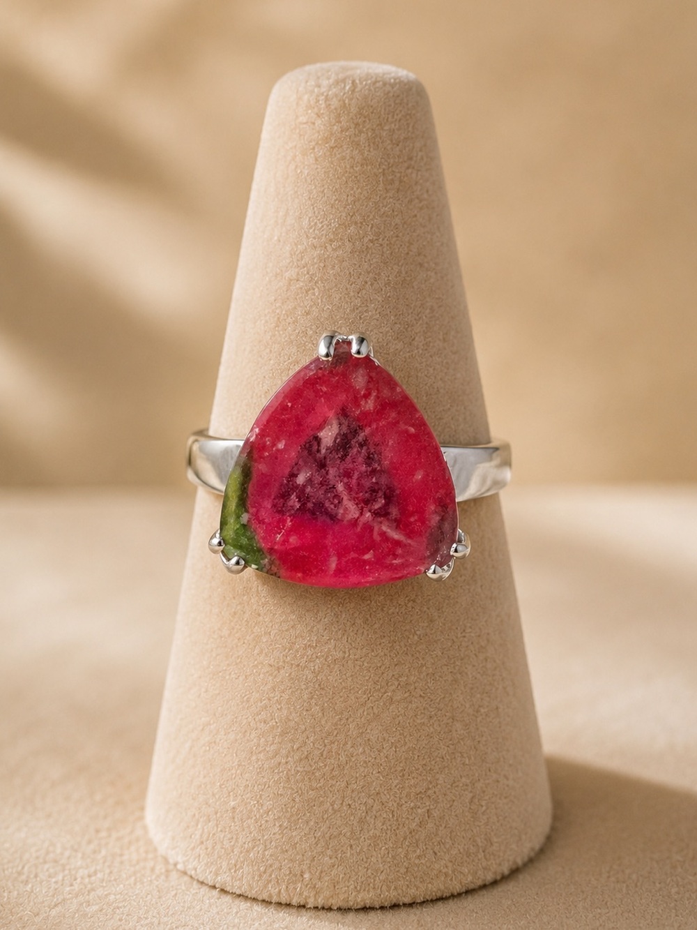 Watermelon Tourmaline Red Green “Slice” 925 Sterling Silver Ring NEW 7.75 #657
